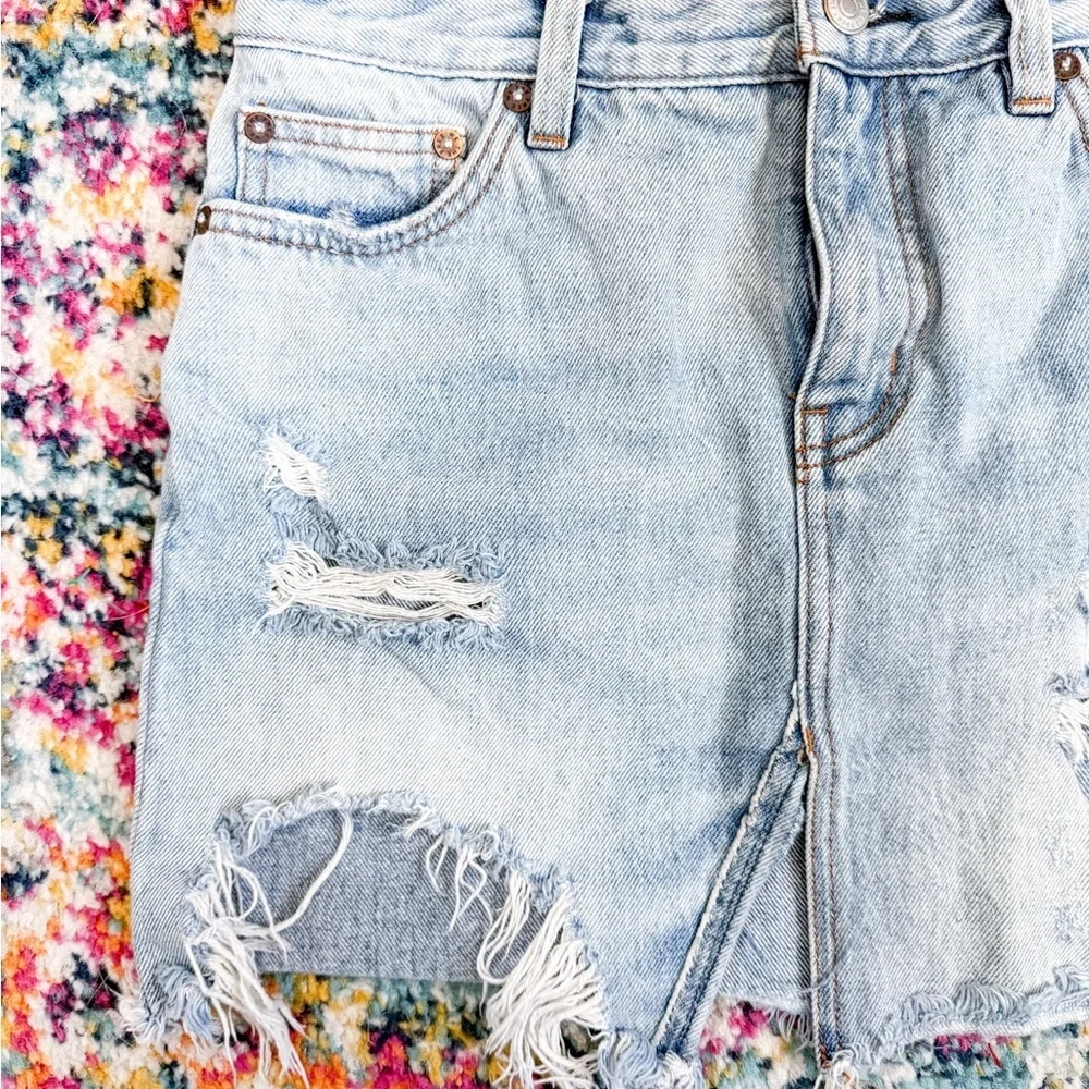 Free People Relaxed Destroyed Denim Mini Skirt - Picture 7 of 10